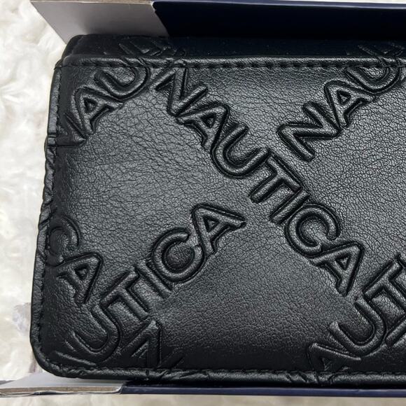 SOLD NWT NAUTICA Black Leather Embossed Rectangular Brown Genuine Leather Wallet - Picture 5 of 7